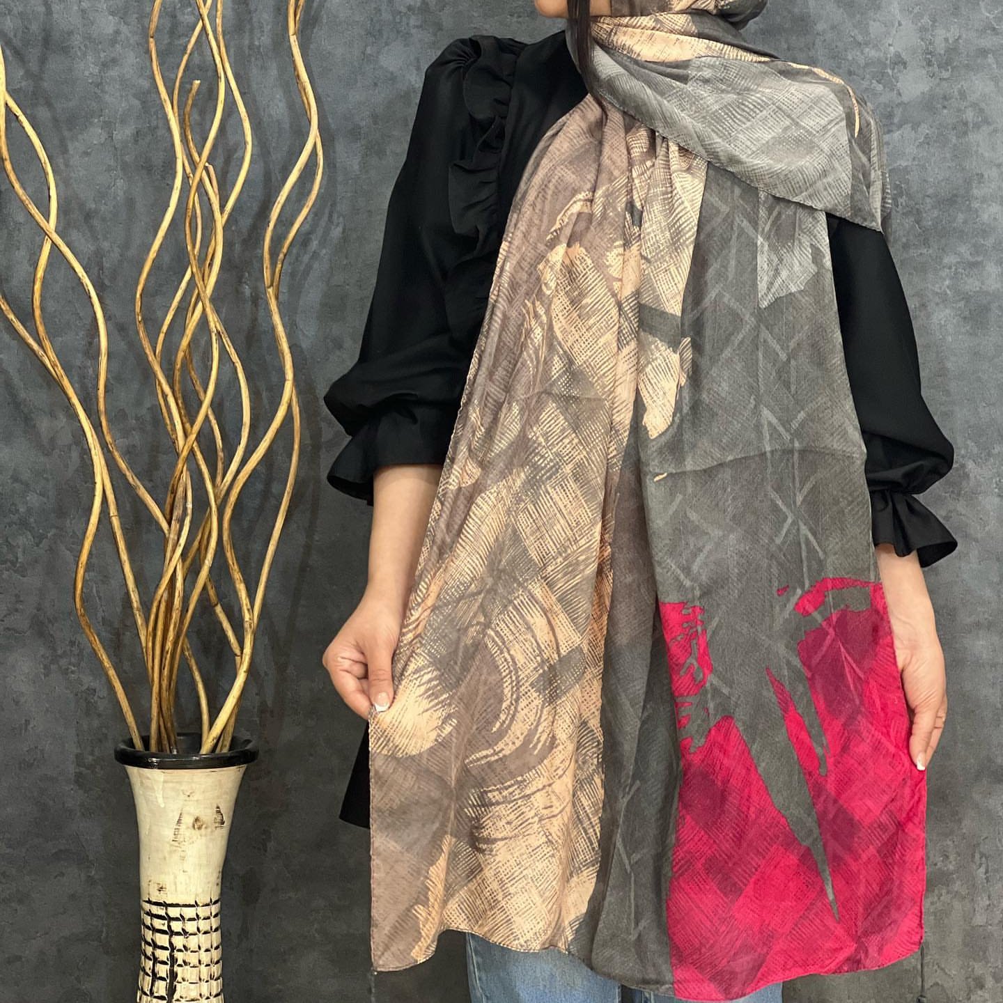 شال نخی بهاره طوسی سرخابی