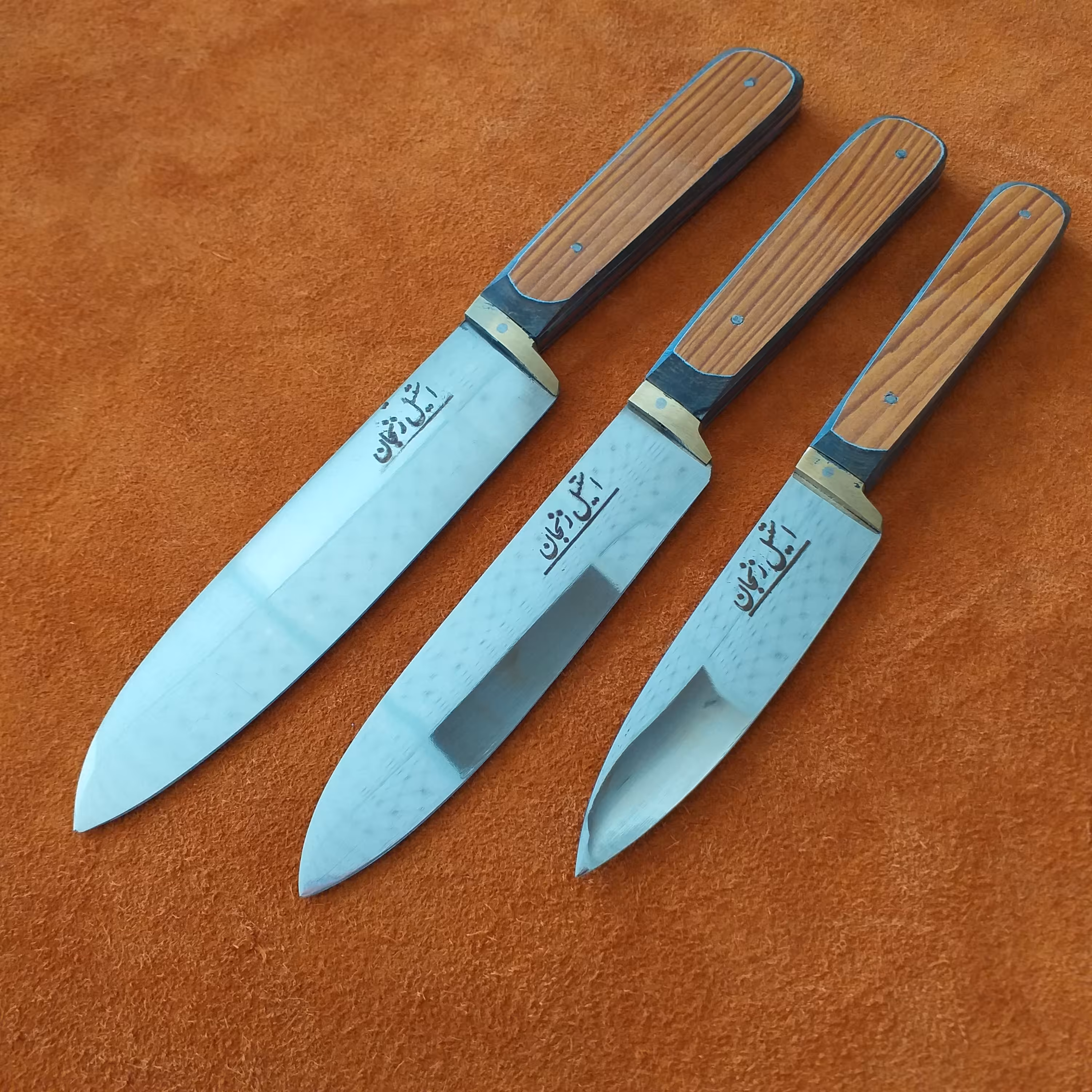 ست آشپزخانه چاقو زنجان چاقوزنجان استیل ضدزنگ آشپزخانه با مصقل ست چهار عددی 