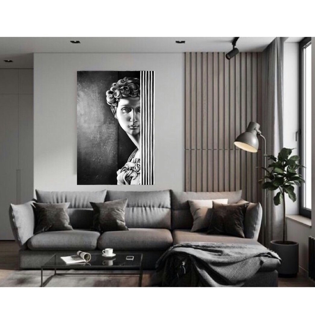 تابلو نقاشی مدرن   طرح تندیس میکلانژ  اثر داوود  رنگروغن