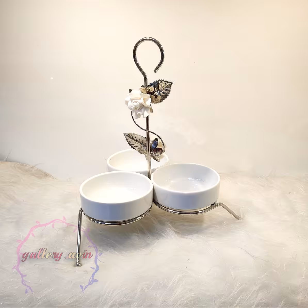 اردو خوری سه کاسه تخت نقره ای گل چینی 