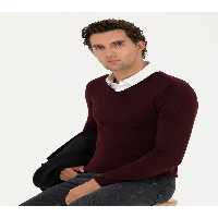 پلیور قرمز مردانه SLIM FIT V YAKA اورجینال کاشارل Cacharel