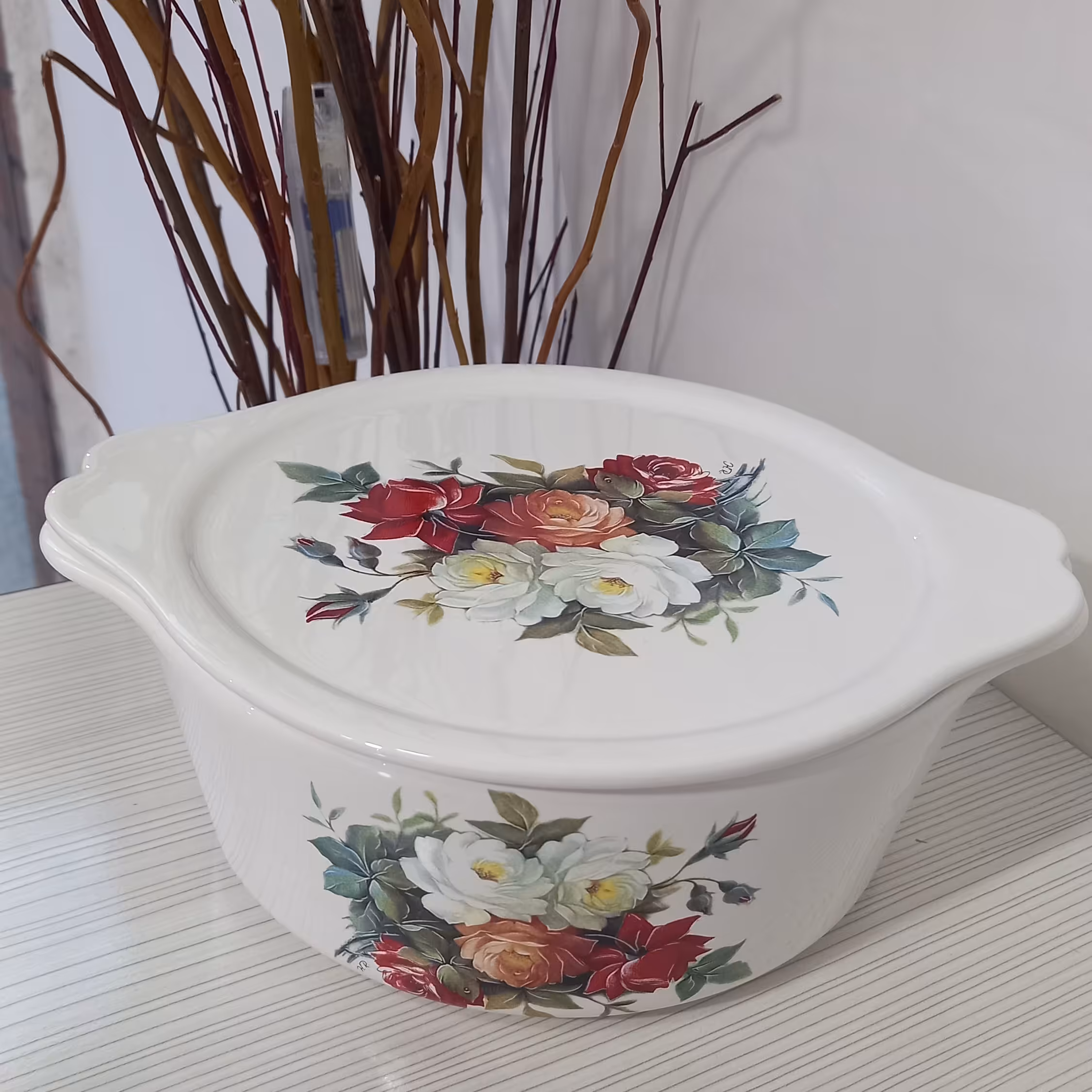 سوپ خوری سفالی طرح گل سرخ 