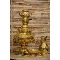 سماور 6 لیتری ذغالی توپی قلمزنی زرد 2