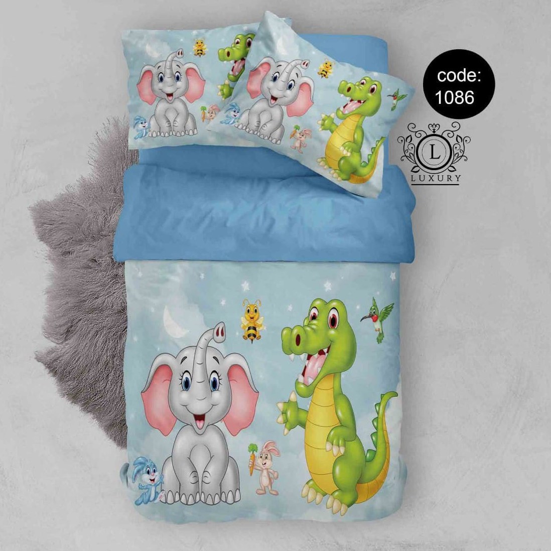 سرویس  روتختی تکنفره 4تکه چاپی قابل ست با پرده با انتخاب جنس پارچه کد1086