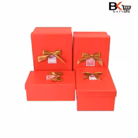 باکس کادویی مستطیلی 4 تکه پاپیون دار قرمز کد50