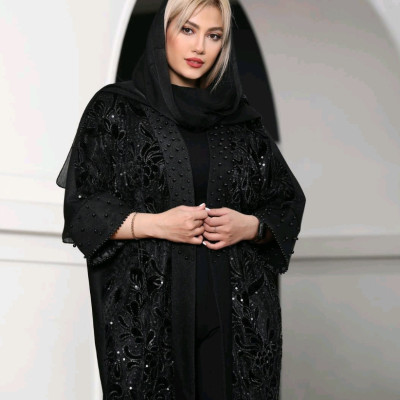 مانتو مزونی مجلسی کتان لمه مدل گیپور مخملی نگینی سایز بزرگ