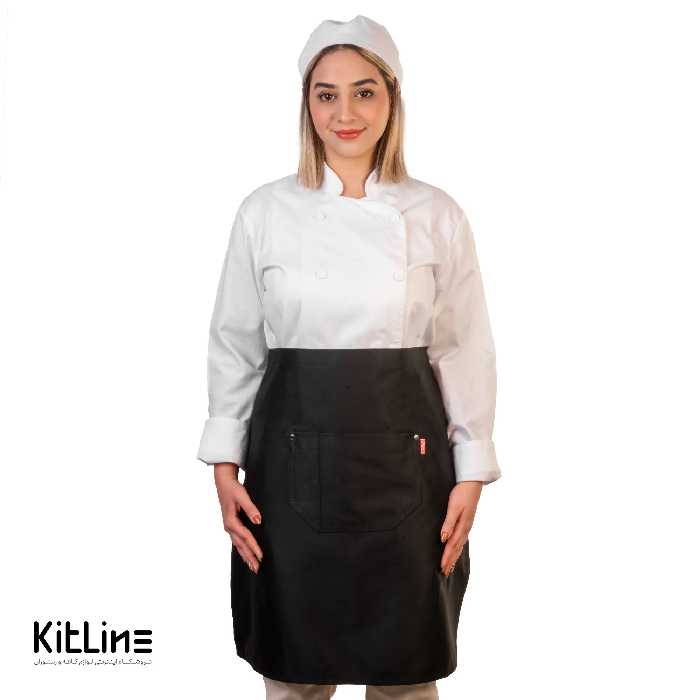 نیم پیشبند ساتن تک جیب مشکی آریا