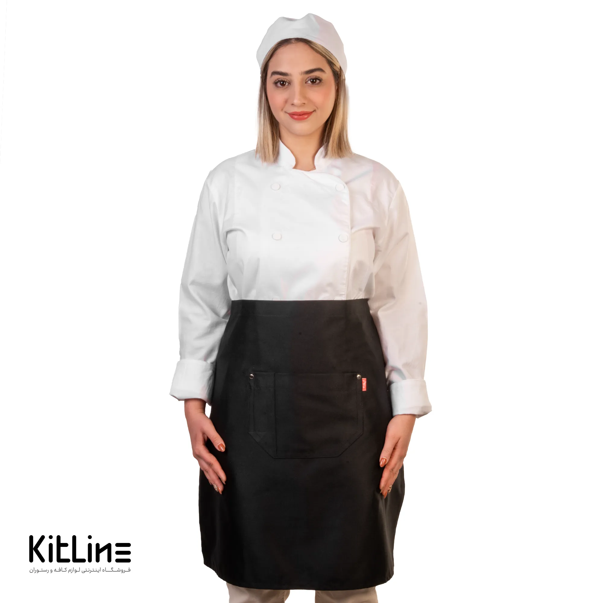 نیم پیشبند ساتن تک جیب مشکی آریا