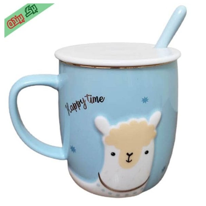 ماگ سرامیکی طرح شتر لیما برجسته قاشق سرامیکی