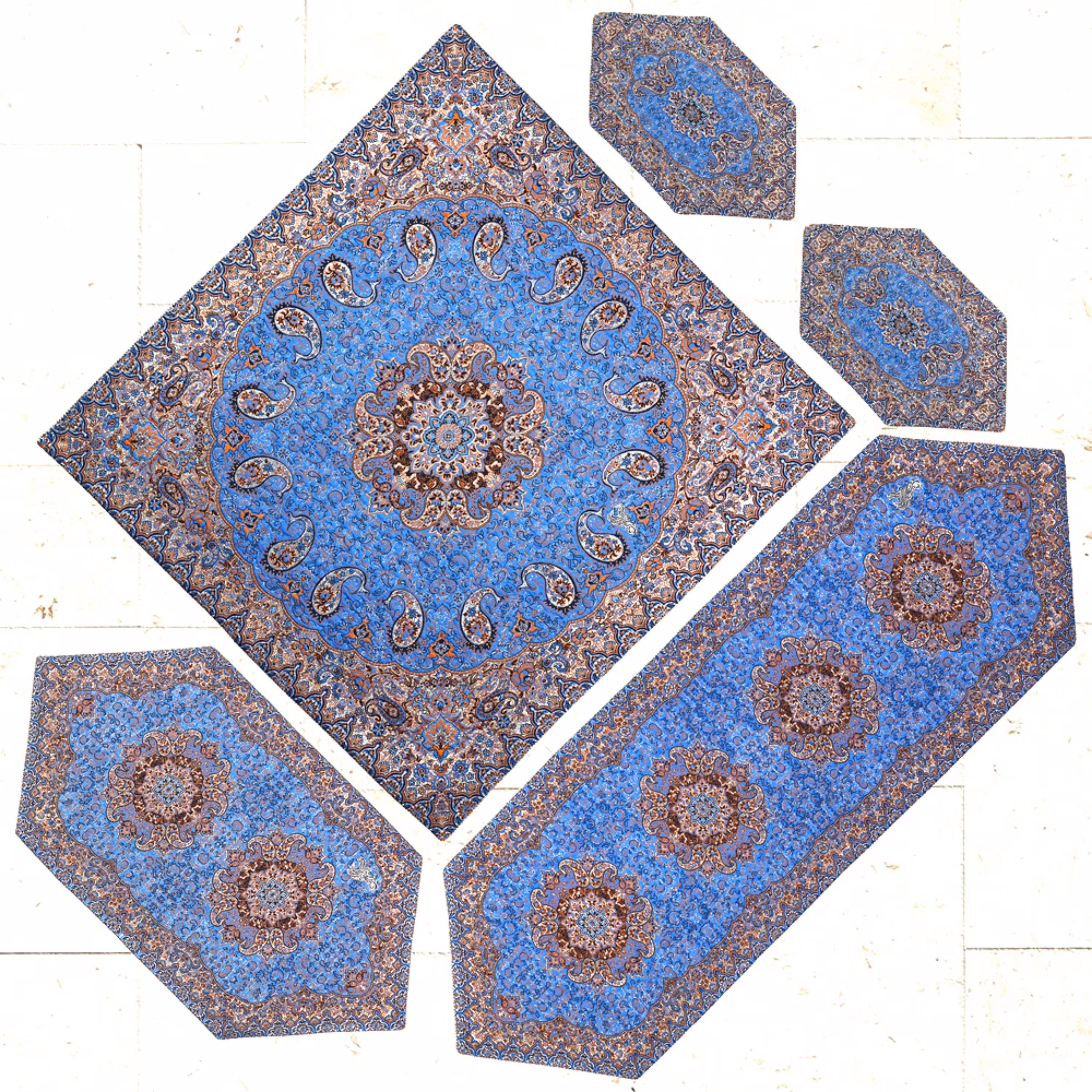 ست 5 تکه رومیزی طرح نسترن آبی