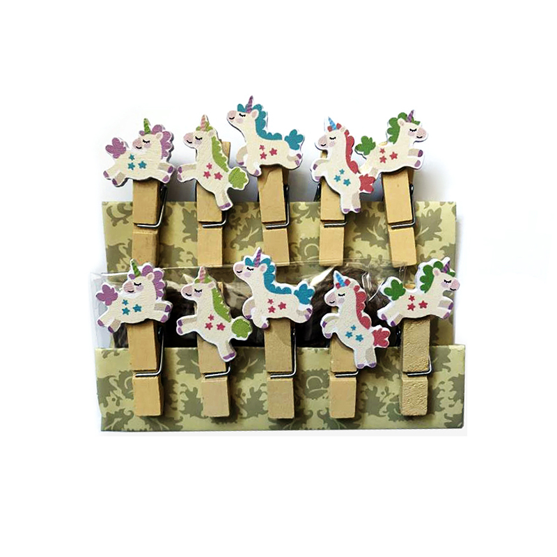 گیره چوبی طرح یونیکورن بسته 10 عددی
