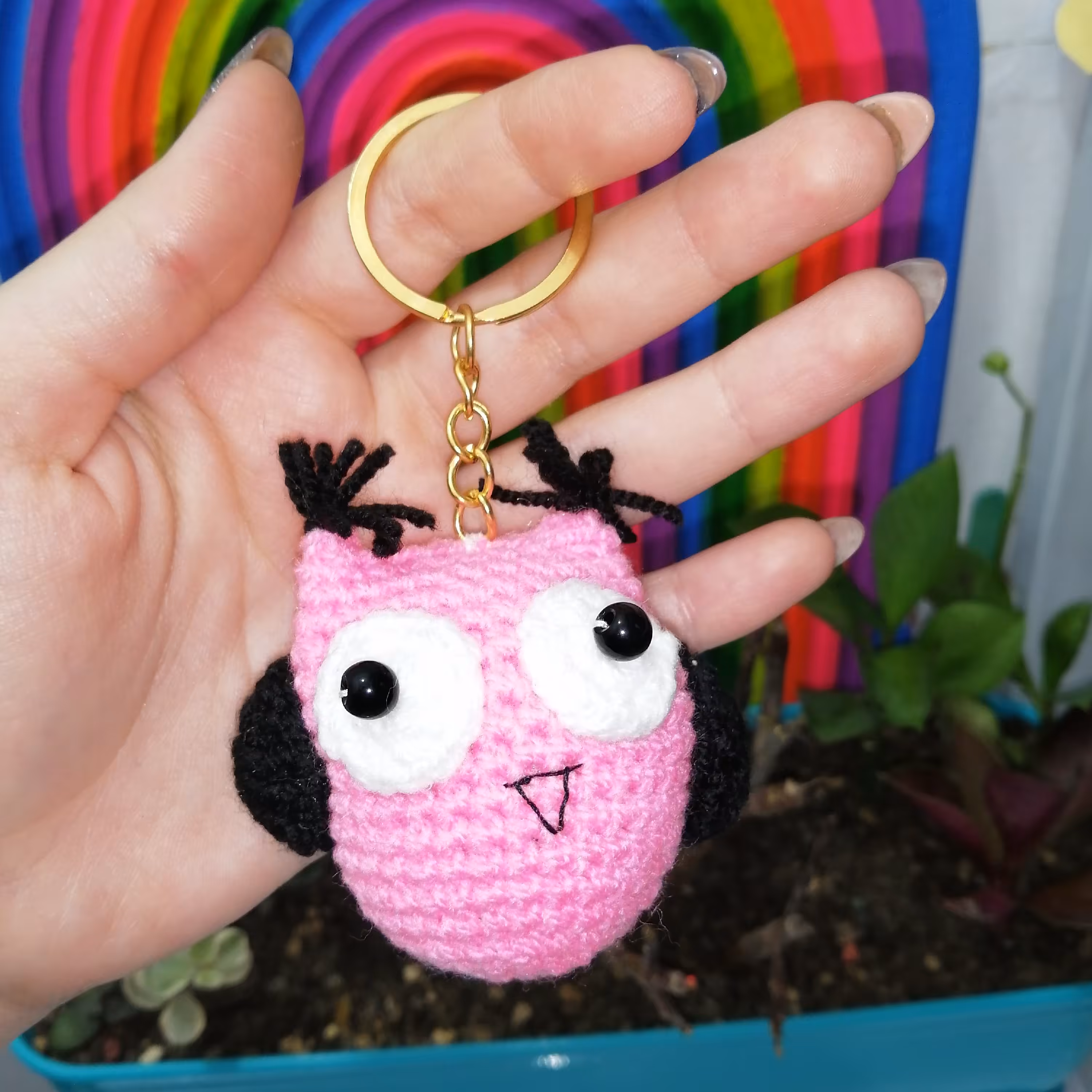 جاکلیدی جاسوئیچی بافتنی دست بافت عروسک بافتنی طرح جغد صورتی 