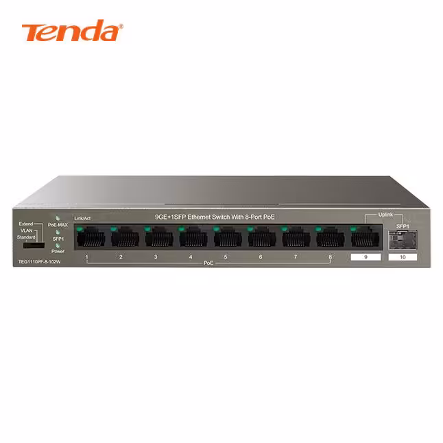 سوئیچ شبکه 9 پورت گیگابیت POE تندا مدل TEG1110PF-8-102W
