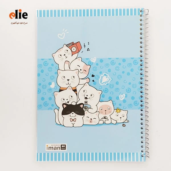 دفتر سیمی 60 برگ ایمان جلد طلقی طرح Happy cat