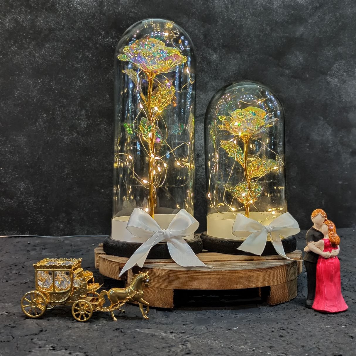 رز مصنوعی کریستالی باکس گل مدل دیو دلبر با ریسه آفتابی در دو سایز