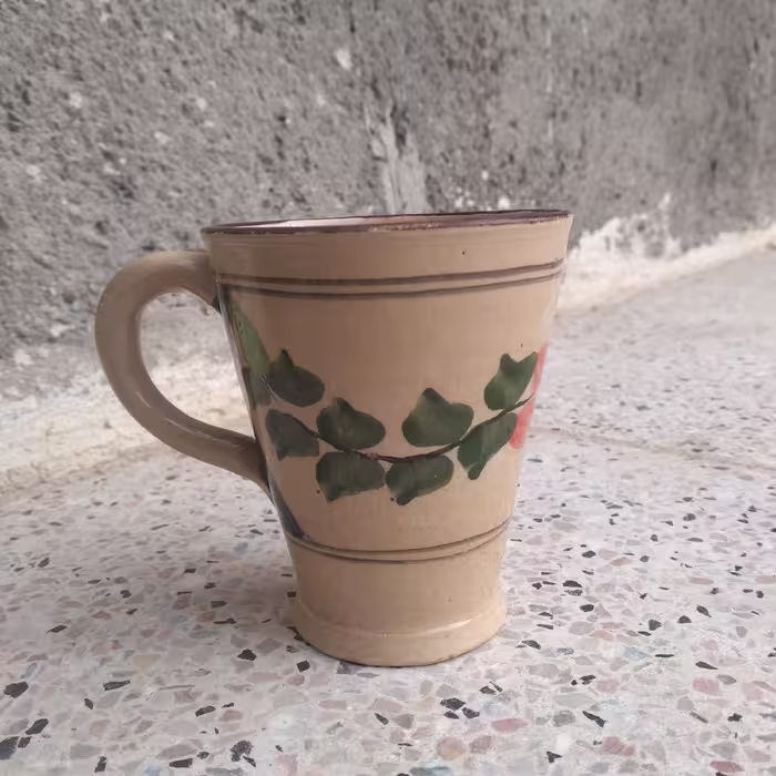 لیوان مخروطی سفالی  لعابی طرح فیروزه 
