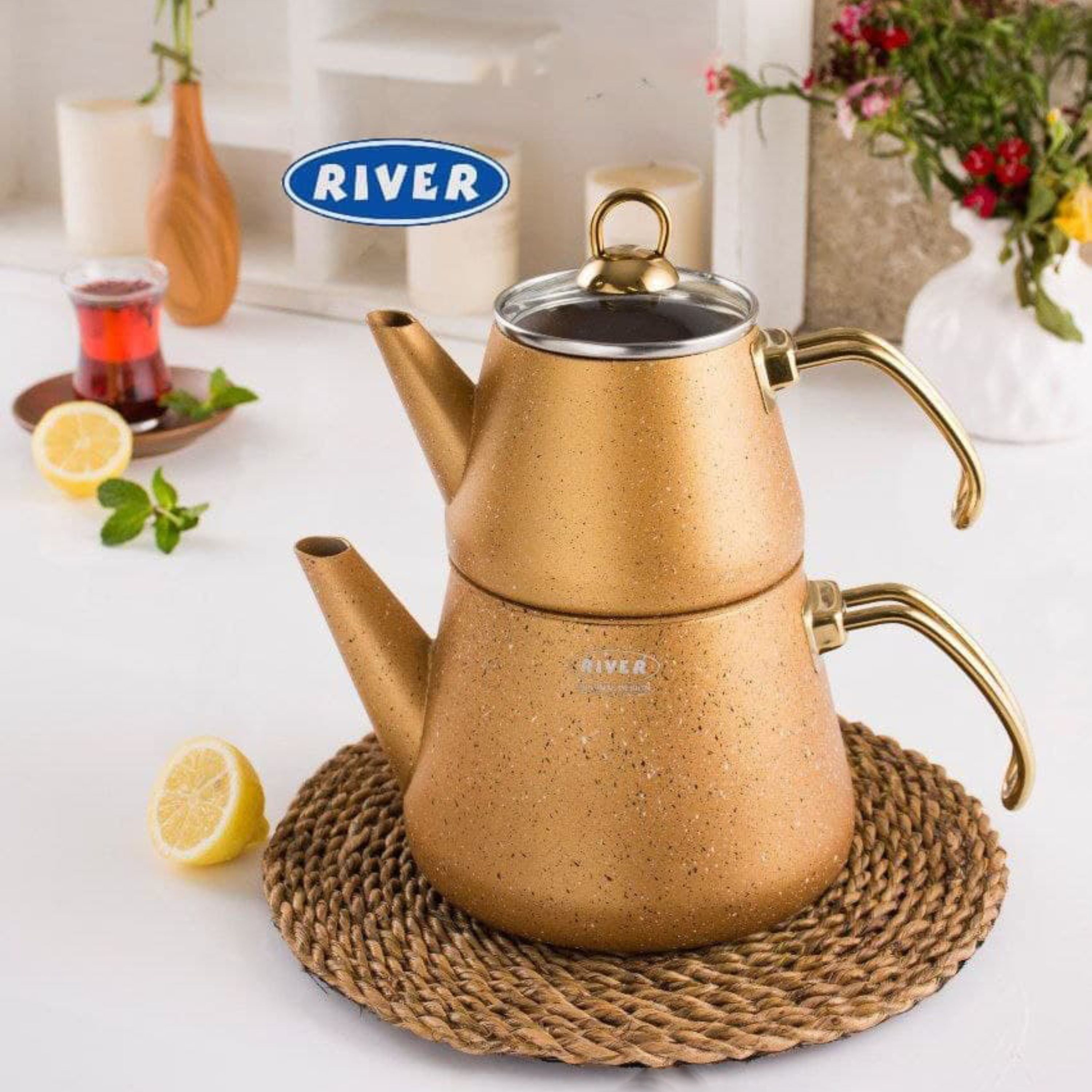 کتری و قوری گرانیتی RIVER کد 5852 طلایی