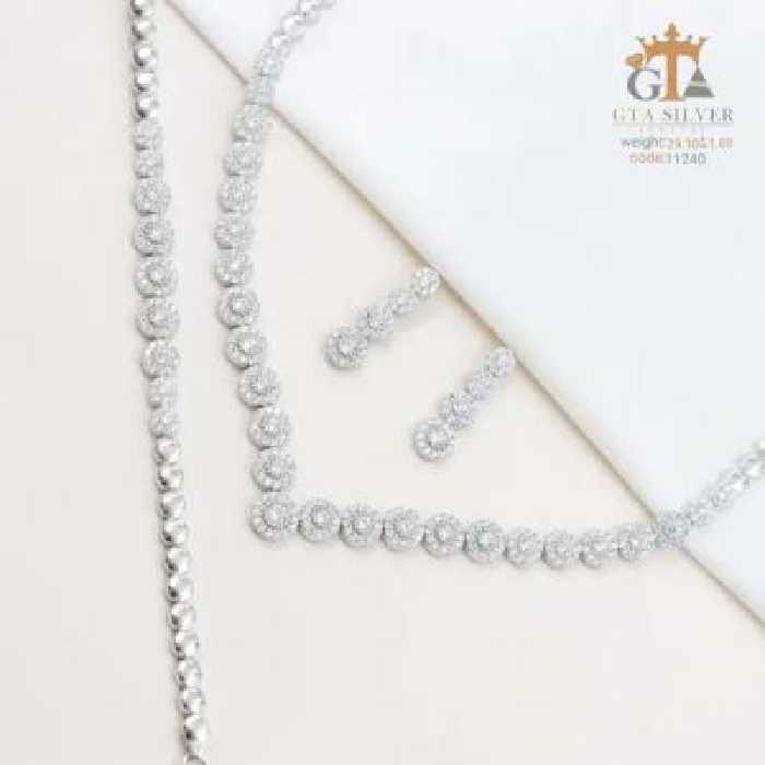 سرویس نقره مجلسی 925 عیار با روکش طلا سفید کد 11240