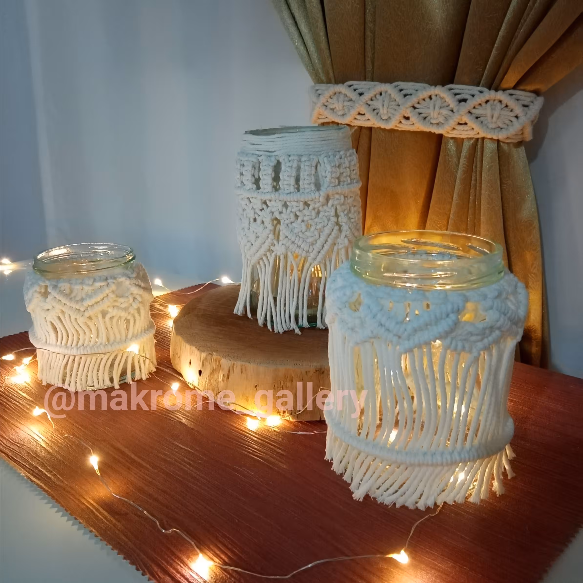 شیشه مکرومه شمعدان گلدان مکرومه