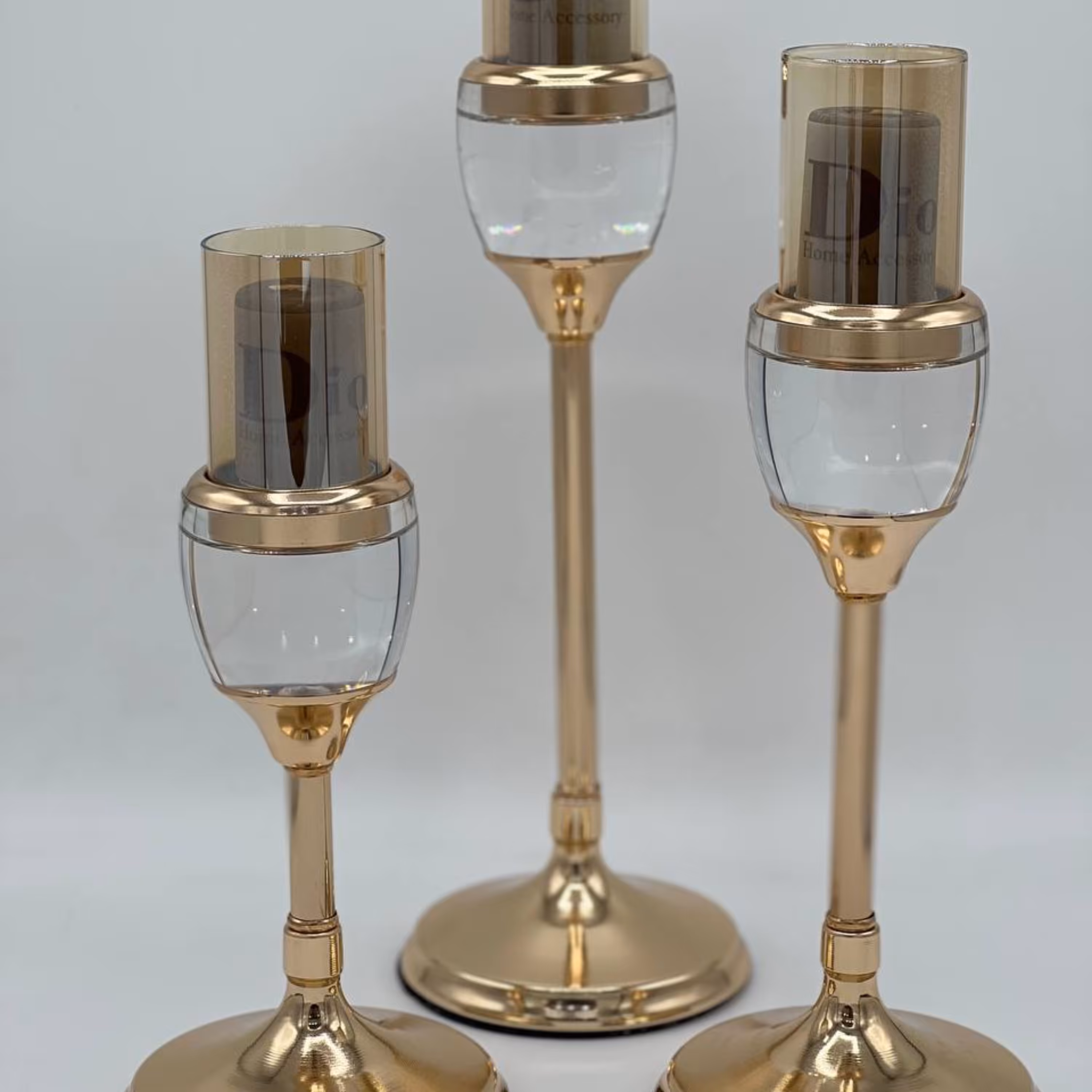 ست شمعدان سه تایی اکرولیک طلایی و نقره ای کد 11-10-9-2005