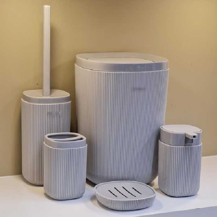 ست بهداشتی 5 پارچه روما خطی تمام طوسی کمرنگ کنتراست