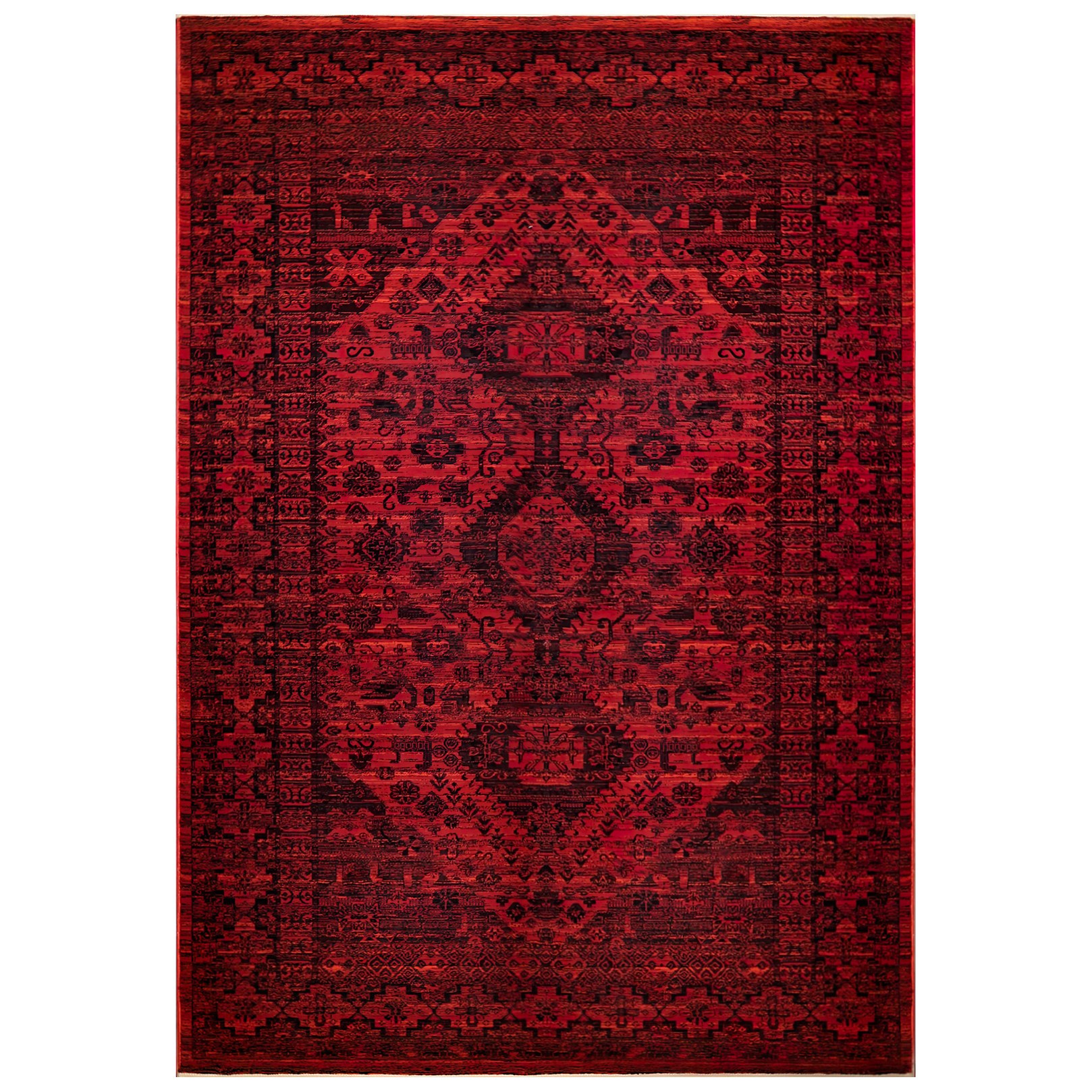 فرش ماشینی زانیس ارسال رایگان کد2615فانتزی طرح عشایر قرمز تک رو سایز 42x30 سانت