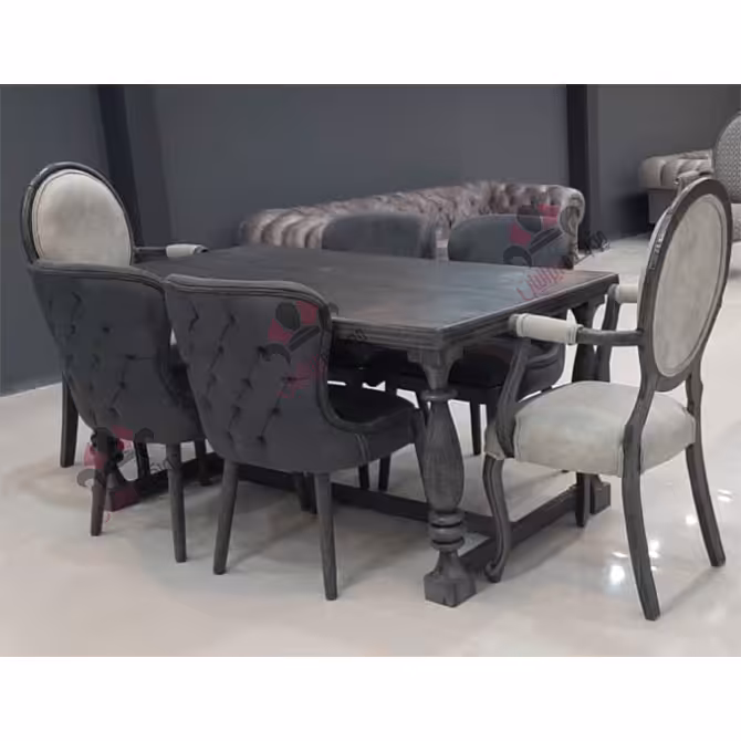 میز ناهار خوری 6 نفره چستر کلاسیک طوسی مدل لاکچری