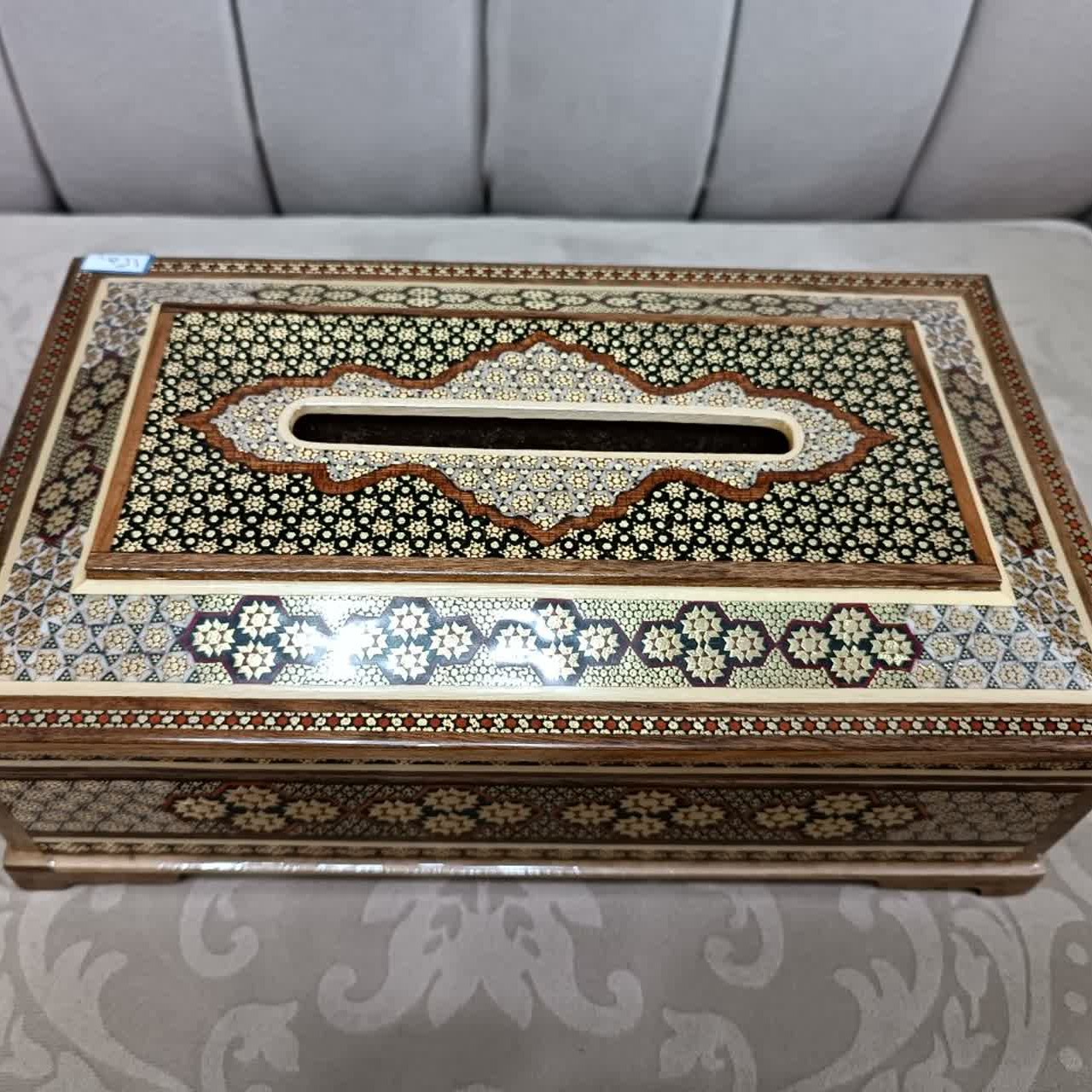 جعبه دستمال کاغذی خاتم کاری شده صادراتی تماما کاردست