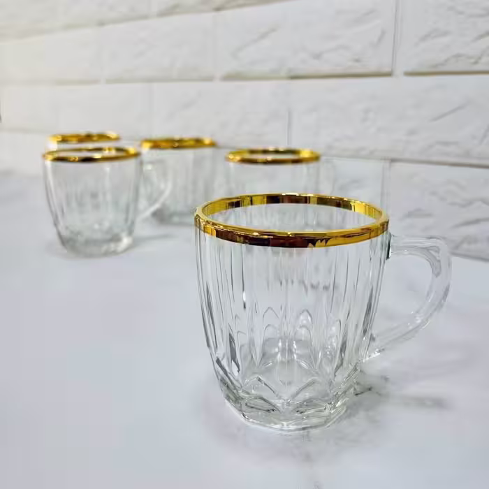 لیوان چای خوری لب طلا شش عددی کد3