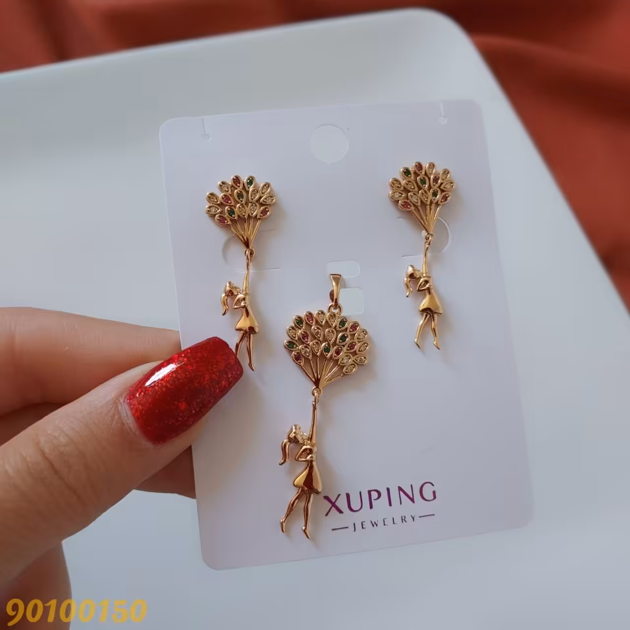 نیم ست نگین دار طرح طلا .مارک ژوپینگ.رنگ ثابت.ضدحساسیت.آبکاری آبطلا.162. 
