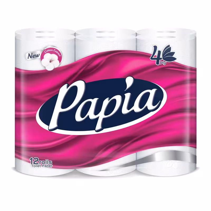 دستمال توالت پاپیا مدل 4 لایه  بسته 12 عددی