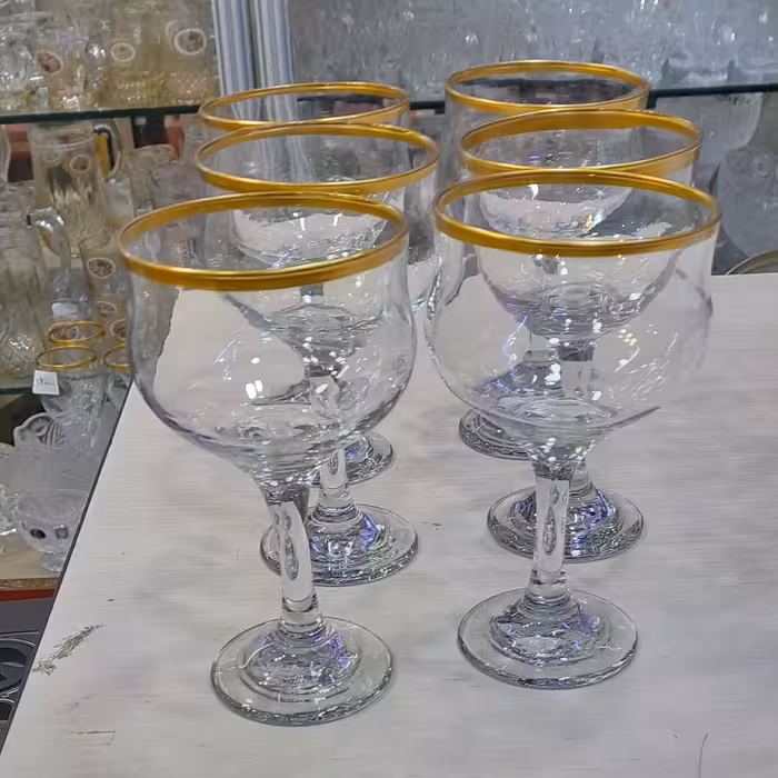 بستنی خوری پایه دار لب طلایی طرح ساده ساخت شرکت کاوه 6 تایی 