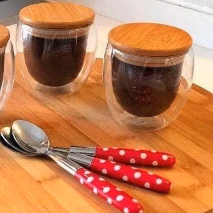 لیوان پیرکس درب بامبو دوجداره سایزکوچک 250میل