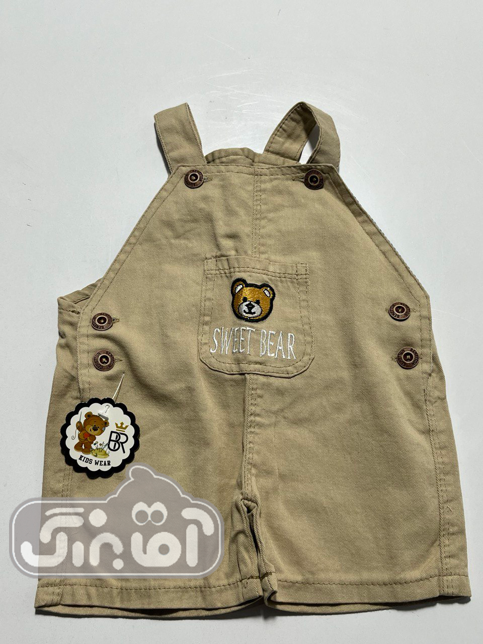 پیشبندی کتان کوتاه بهار طرح sweet baer کرم