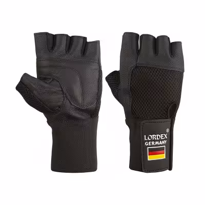 دستکش بدن سازی نیمه انگشتی مچ بند دار LORDEX GERMANY سایز XXXL مشکی