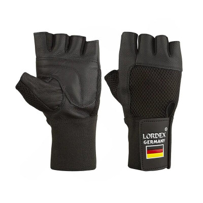 دستکش بدن سازی نیمه انگشتی مچ بند دار LORDEX GERMANY سایز XXXL مشکی