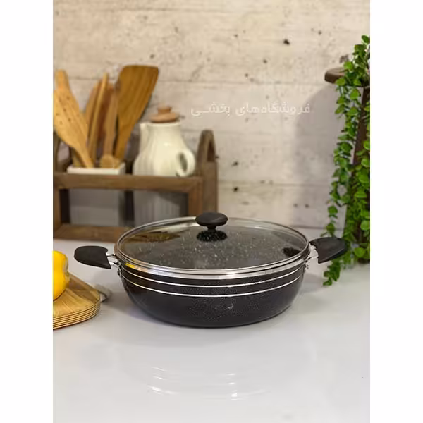 تابه تک دودسته سايز28 طرح چدن  بادرب