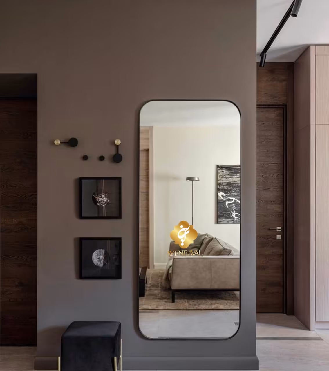 آینه طرح ماه بانو مستطیل گوشه گرد | قاب فلزی | سایز 80*180 سانتیمتر - آینه اول