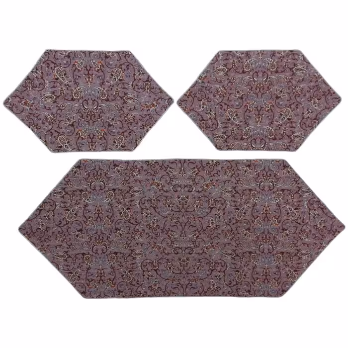 رومیزی سرویس ترمه ابریشم  کد TRSETE61 نفیس  رنگ یاسی  آستر یاسی