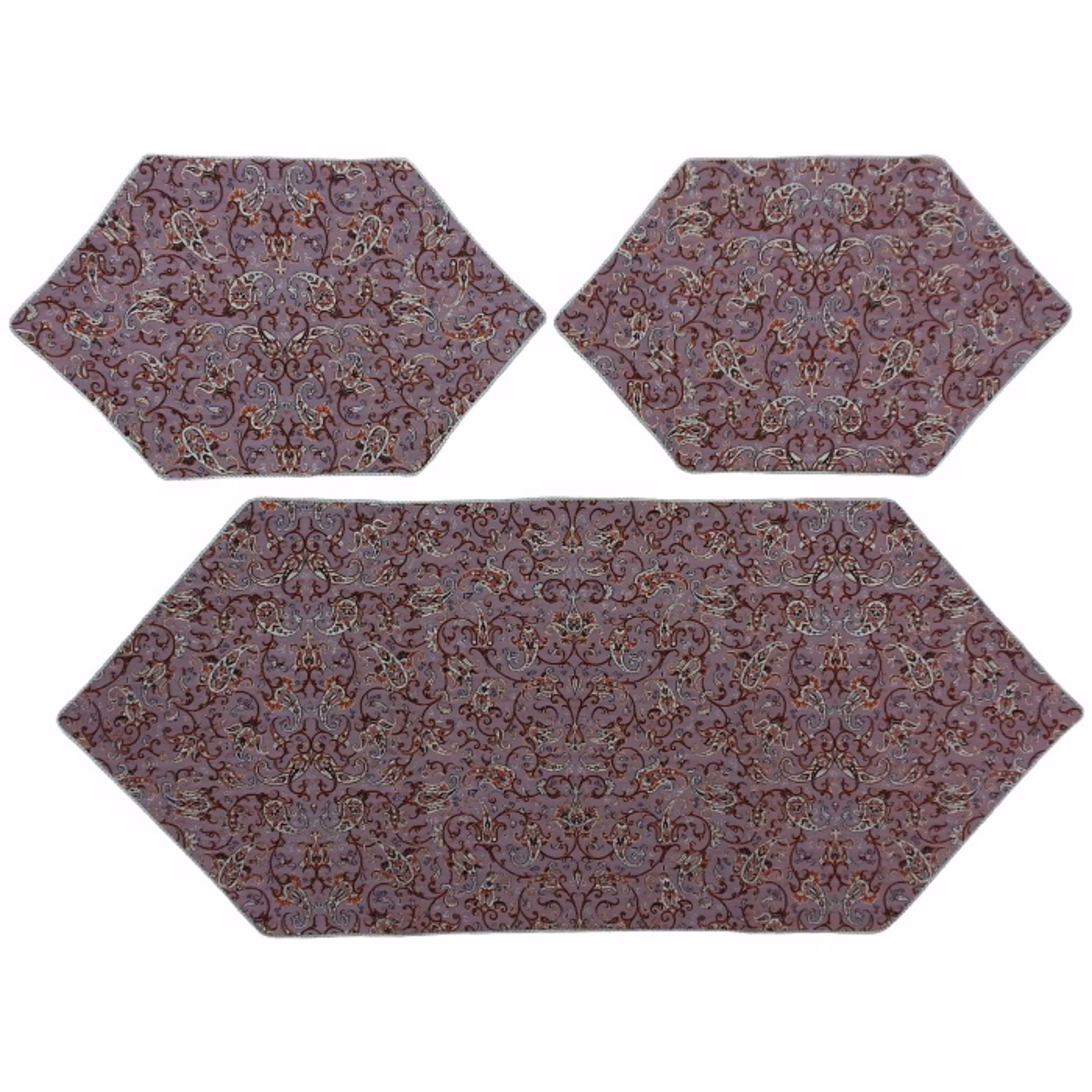 رومیزی سرویس ترمه ابریشم  کد TRSETE61 نفیس  رنگ یاسی  آستر یاسی