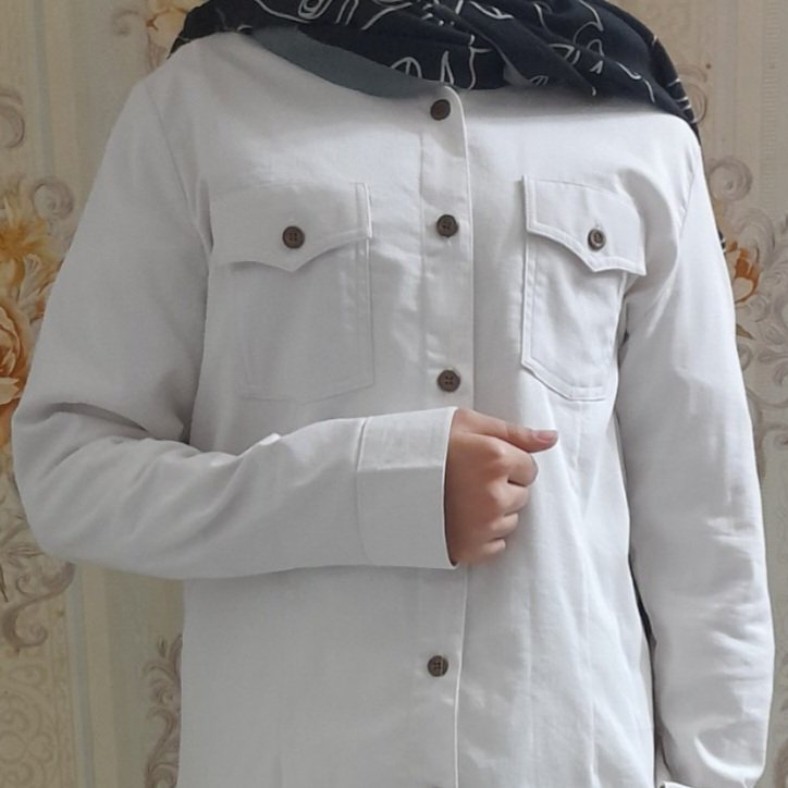 مانتو دخترانه رنگ سفید کتان کشی یقه مردانه