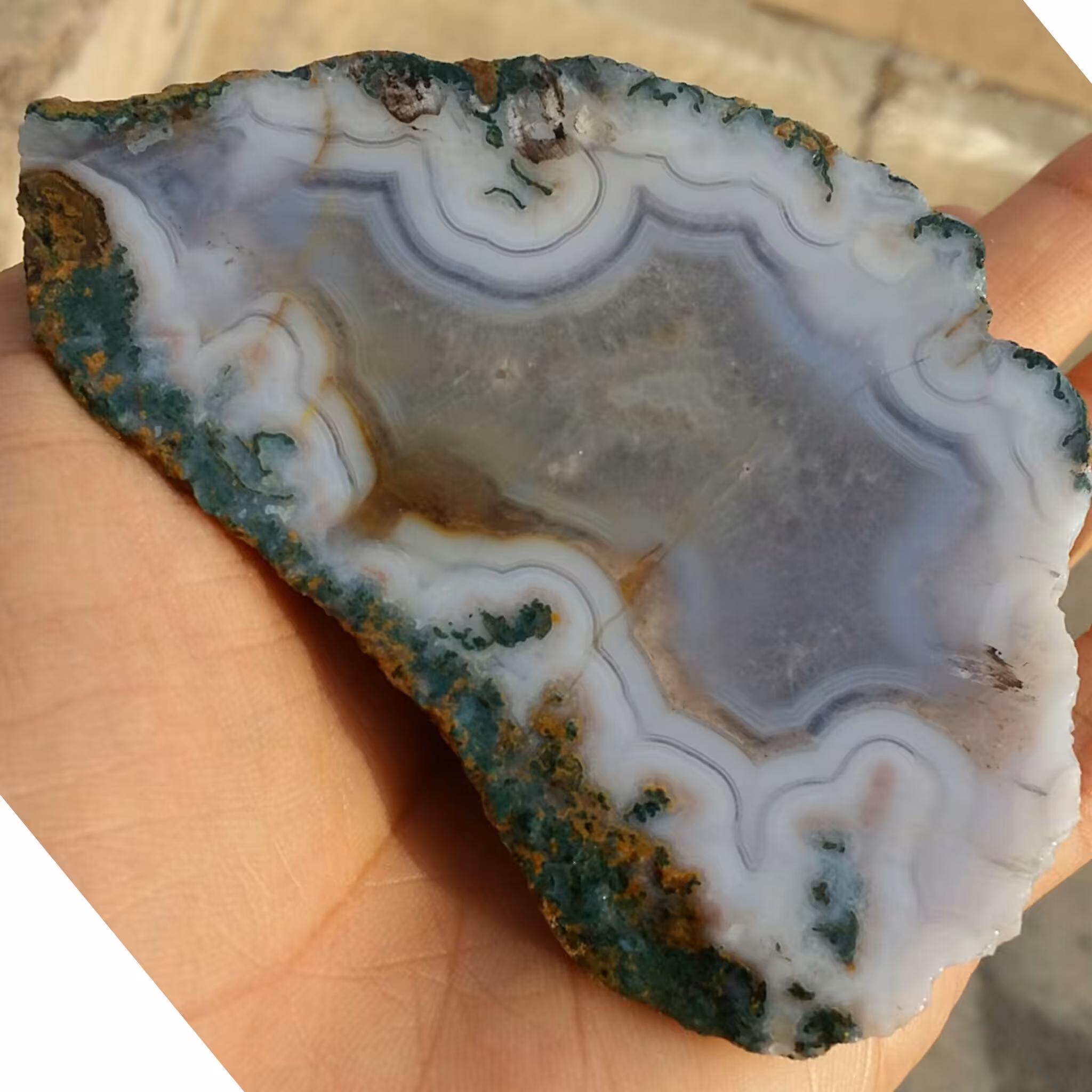 اسلایس سنگ راف عقیق سلیمانی 3 بعدی رنگی منظره دار دو طرفه محشر خاص 100 در 100 طبیعی با قابلیت ساخت چند نگین 
کد 7891