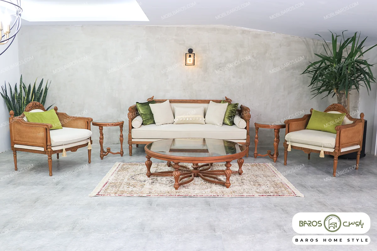 مبل کلاسیک کاجی و کاناپه گیسو