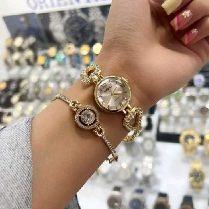 ست ساعت و دستبند زنانه طلایی مجلسی