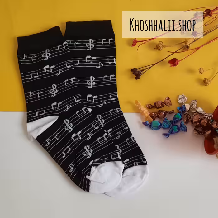 جوراب ساق بلند فانتزی،طرح نت موسیقی،زنانه و دخترانه،80درصد نخپنبه،مناسب سایز 36تا 42
