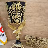 سطل و جا دستمال کاغذی برنز پایه دار  