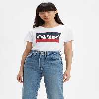 تی شرت سفید زنانه یقه نخی طرح دار 17369 Levi&#039;s