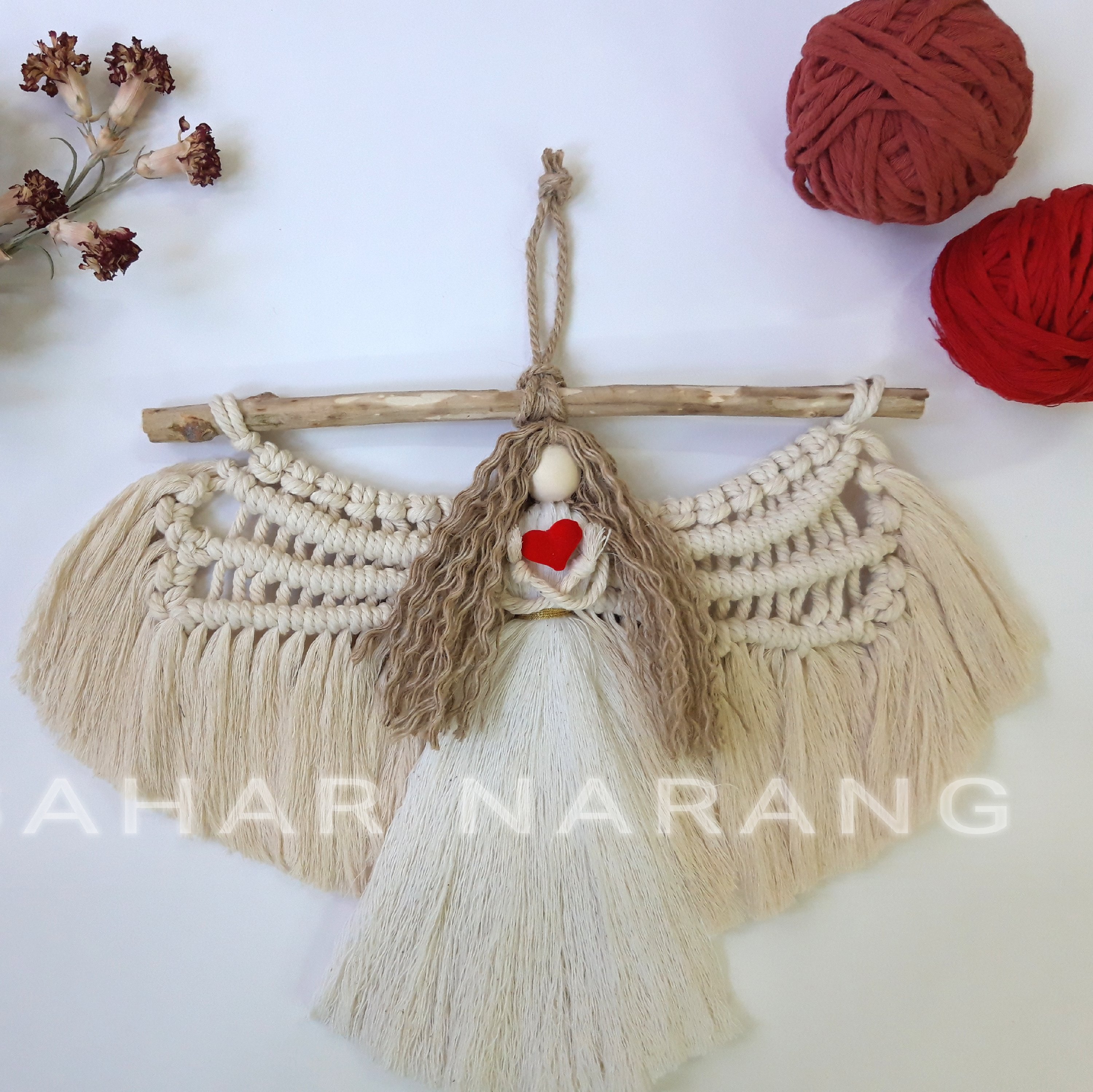 عروسک فرشته مکرومه بافی نخ کتان ابعاد 30در40