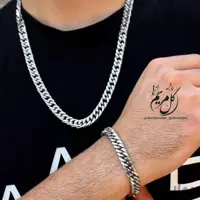 گردنبند و دستبند ست پسرانه نقره ای استیل رنگ ثابت 