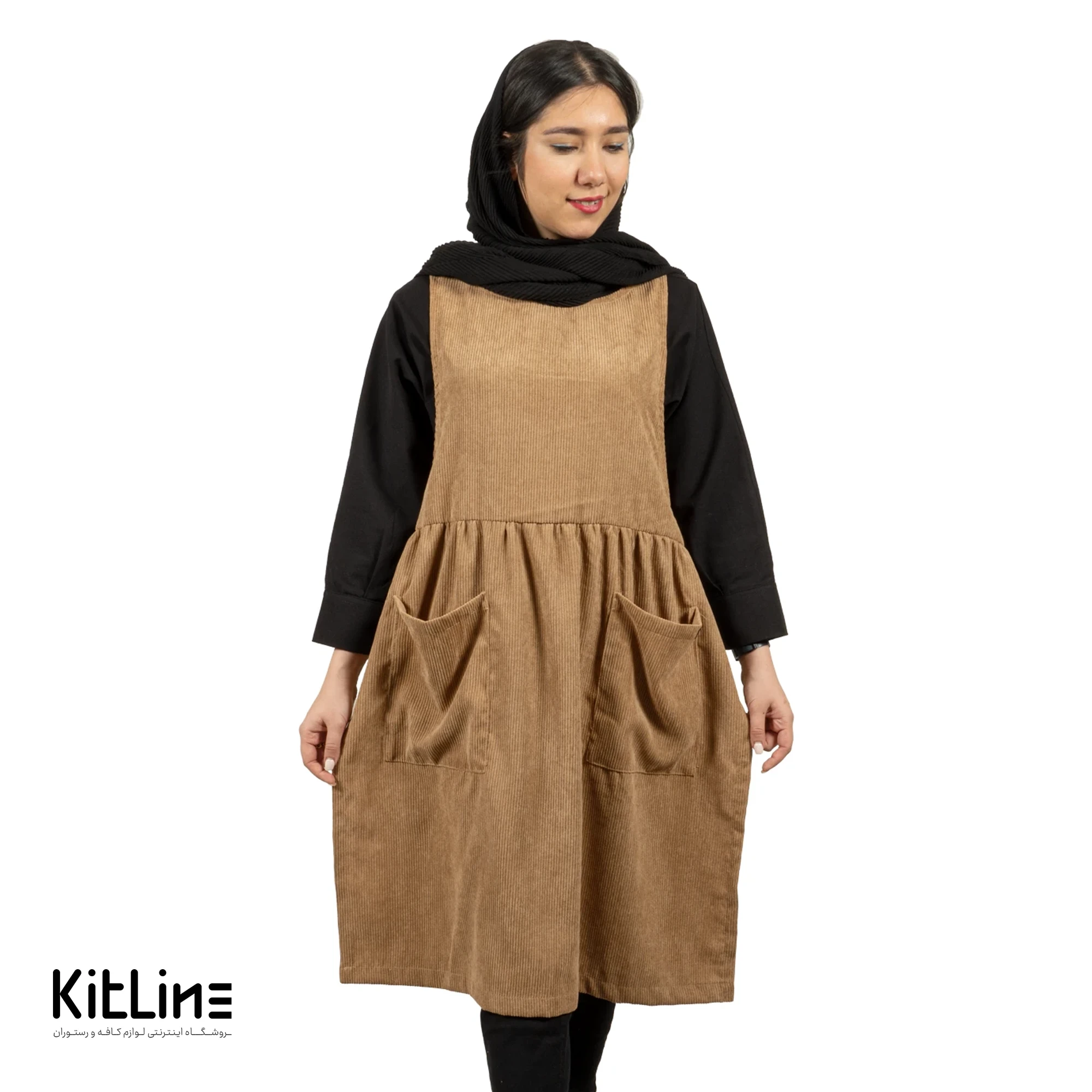 پیشبند چین دار زنانه کرم برند سارا فرم